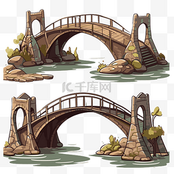 桥梁剪贴画卡通和水彩风格的四座