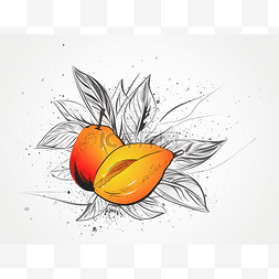 手绘线条芒果图片_带叶子的芒果果实