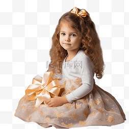 一个穿着节日礼服的漂亮小女孩坐