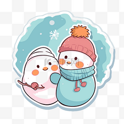 雪人和雪花图片_雪人情侣贴纸，上面有笑脸和雪花