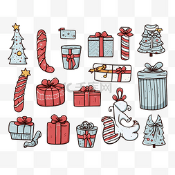 圣诞快乐一组剪贴画，带有礼品盒