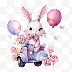 小骑图片_可爱的卡通兔子骑着摩托车，上面