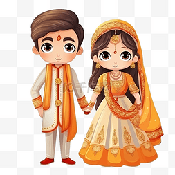 婚庆典图片_印度传统婚礼情侣角色中的可爱情
