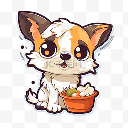 食物可爱贴画图片_可爱的兔子卡通小狗坐在碗里的食