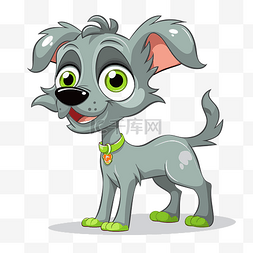 摇摆剪贴画卡通灰色狗，绿眼睛和