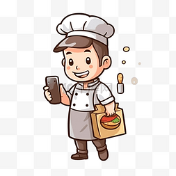 手机应用图标可爱图片_可爱的厨师通过智能手机送餐