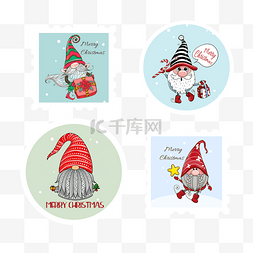 红色组合边框图片_圣诞侏儒邮票可爱组合