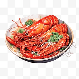 小龙虾易拉宝图片_水彩日本料理炸龙虾面条