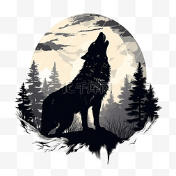 嚎叫的狼剪影图片_嚎叫的狼和满月的剪影PNG插图