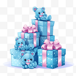 蓝色礼品盒，带有可爱卡通风格的