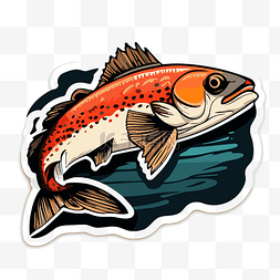 贴纸上有一条带有橙色斑点的鱼 