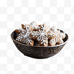 木桌上的碗图片_碗里的姜饼饼干，木桌上有圣诞装