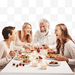 年餐桌美食图片_快乐的多代家庭在圣诞晚宴上玩得