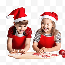 戴圣诞帽的男孩图片_戴红帽的兄妹正在玩得开心，并在