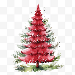 手绘風图片_圣诞树红色可爱水彩手绘用于制作