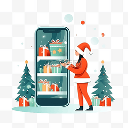 拿手机购物图片_圣诞节网上购物