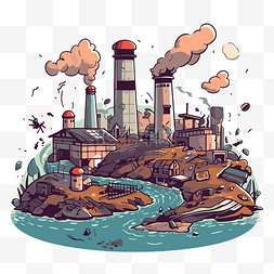 污染剪贴画工业废物污染和河流中