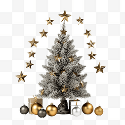 圣诞饰品图片_圣诞树与圣诞饰品和星星