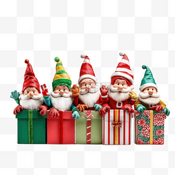 绿色派派图片_一群穿着红色和绿色圣诞老人服装