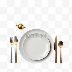 白桌布的桌子图片_白盘上圣诞餐桌布置的顶视图