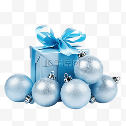 圣诞礼物和节日白色的蓝色圣诞球