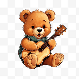 彈吉他图片_孤立的泰迪熊弹吉他插图剪贴画卡