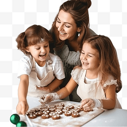 快乐有趣的母亲和孩子们烘烤圣诞