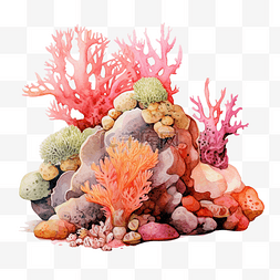珊瑚和岩石水彩
