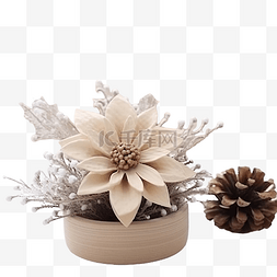 木桌上有其他装饰的美丽圣诞花