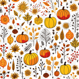 矢量无缝图案与秋季涂鸦明亮的包