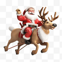 3d 插图圣诞老人骑着鹿