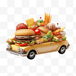 车里的食物 3d 渲染