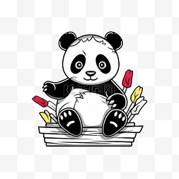 童书书图片_用于着色书的孤立彩色和黑白熊猫