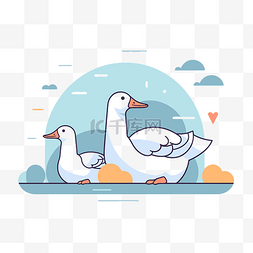 湖上两只鸭子概念的矢量图