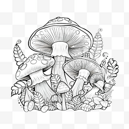 黑白创意黑白画图片_zentangle 风格的蘑菇和蜗牛黑白轮
