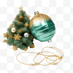 圣诞树上美丽的装饰品和防护面具