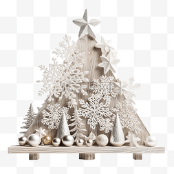圣诞组合物，木制的银色圣诞树和