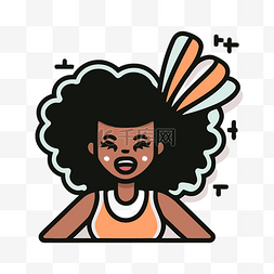 头发插着橙色羽毛的非洲裔卡通女