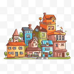邻里互帮互助图片_邻里剪贴画彩色卡通房子在街上 