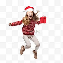 欢呼跳跃的人图片_戴着圣诞老人帽子的快乐可爱的小