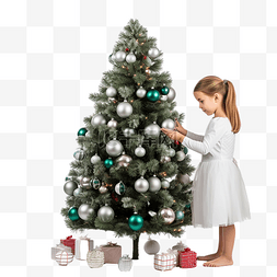 儿童卧室装饰图片_女孩用球和玩具装饰圣诞树以庆祝