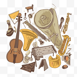 乐器剪贴画用于围绕卡通演奏乐器