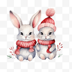 圣诞明信片，上面有可爱的兔子贺