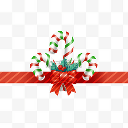 红色丝带庆祝图片_圣诞节拐杖糖与丝带圣诞快乐