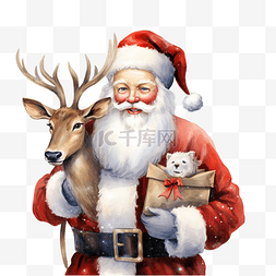 拿着袋子图片_圣诞快乐，圣诞老人拿着袋子和驯