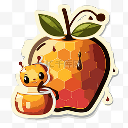 贴纸上有一只蜜蜂坐在苹果剪贴画