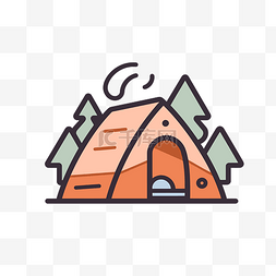 展台加背景图片_白色背景上的露营小屋线图标 向