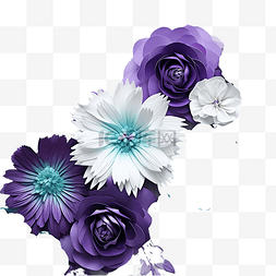 手绘复古花绘图片_紫色和绿松石色的花束