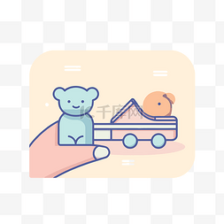 共享体验图片_插图：某人在玩具车上扛着一只熊