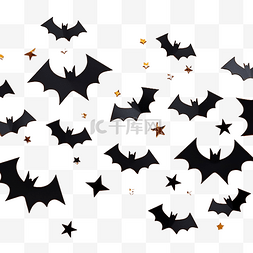 万圣节平铺组合物，黑纸蝙蝠飞起